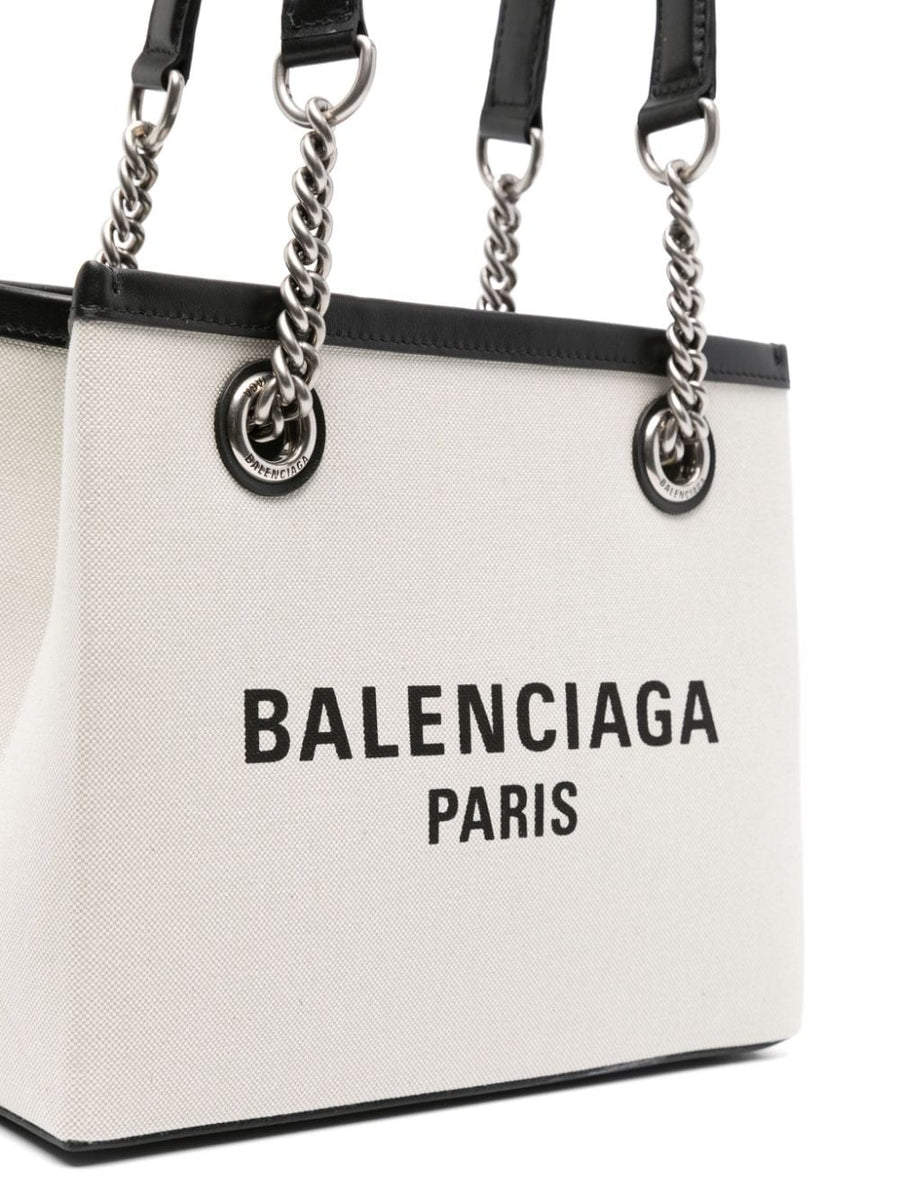 Balenciaga Small Duty Free Tote Bag Smart Compact Design For Women Canvas Tote With Leather Trim Front Logo