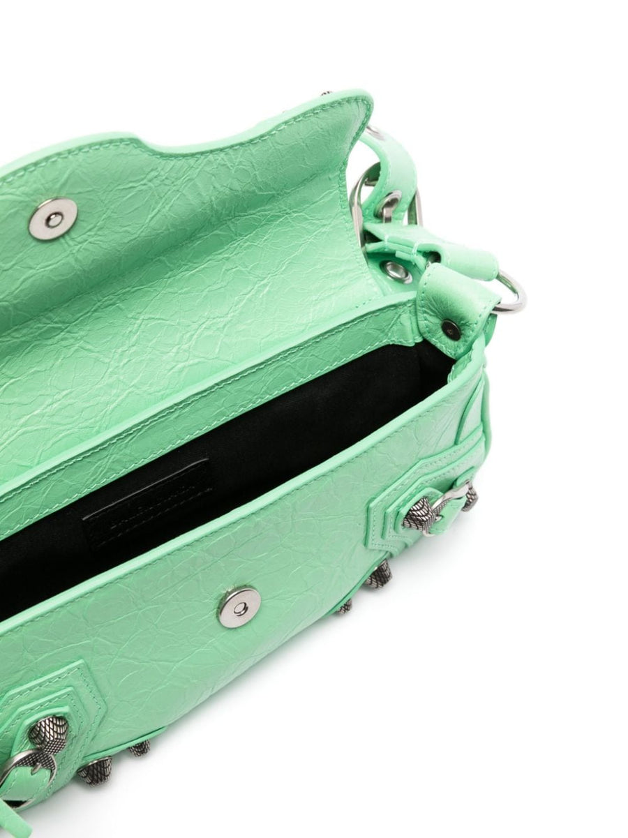Balenciaga Le Cagole XS Green Leather Shoulder Bag Luxurious Magnetic Closure Adjustable Strap For Women