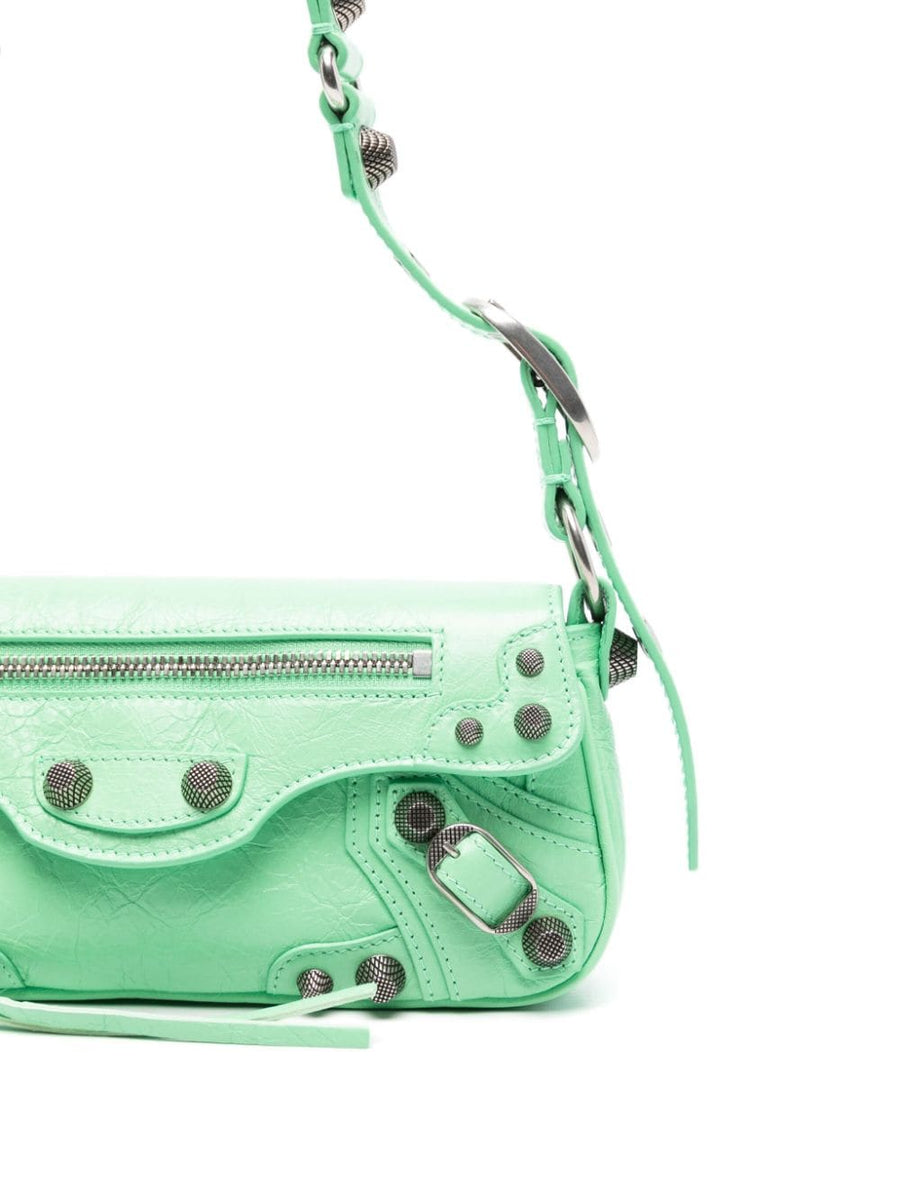 Balenciaga Le Cagole XS Green Leather Shoulder Bag Luxurious Magnetic Closure Adjustable Strap For Women