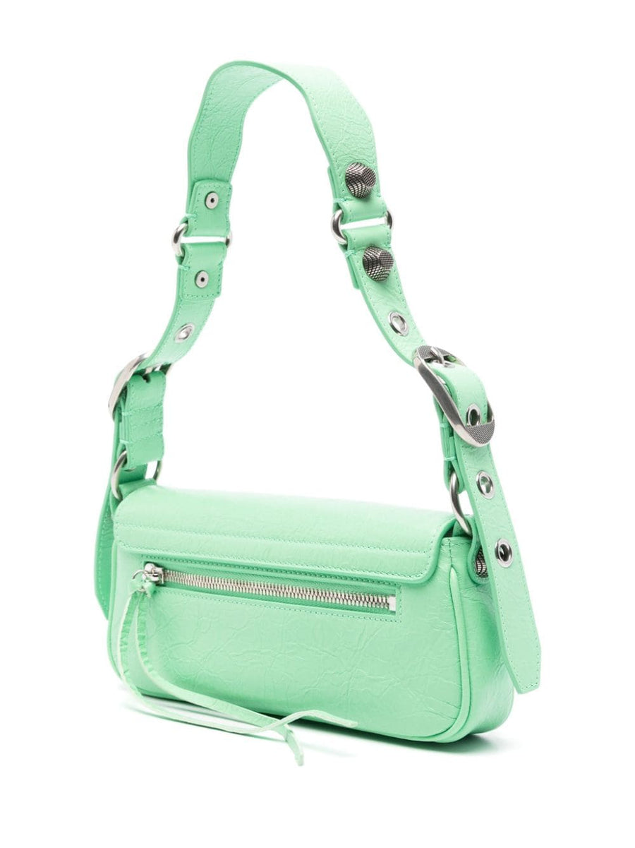 Balenciaga Le Cagole XS Green Leather Shoulder Bag Luxurious Magnetic Closure Adjustable Strap For Women