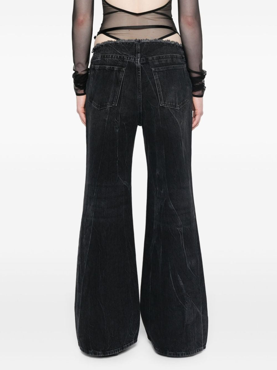 Givenchy Wide Leg Denim Jeans For Women Black One Hundred Percent Cotton Frayed Luxury Detail
