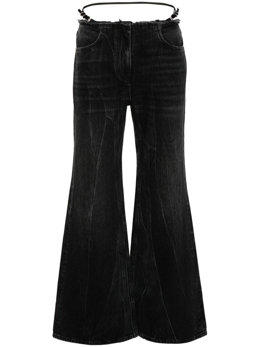 Givenchy Wide Leg Denim Jeans For Women Black One Hundred Percent Cotton Frayed Luxury Detail
