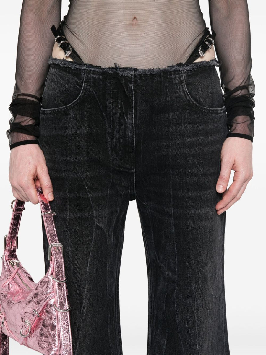 Givenchy Wide Leg Denim Jeans For Women Black One Hundred Percent Cotton Frayed Luxury Detail