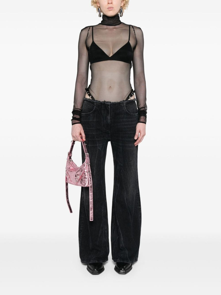 Givenchy Wide Leg Denim Jeans For Women Black One Hundred Percent Cotton Frayed Luxury Detail
