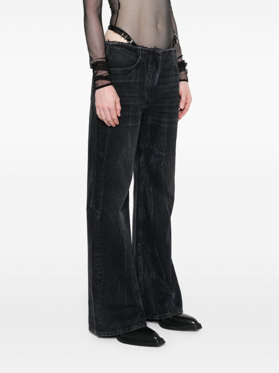 Givenchy Wide Leg Denim Jeans For Women Black One Hundred Percent Cotton Frayed Luxury Detail