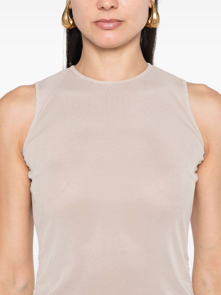 Saint Laurent Beige Short Dress With Ruffles and Tulle Ruched Round Neck for Women