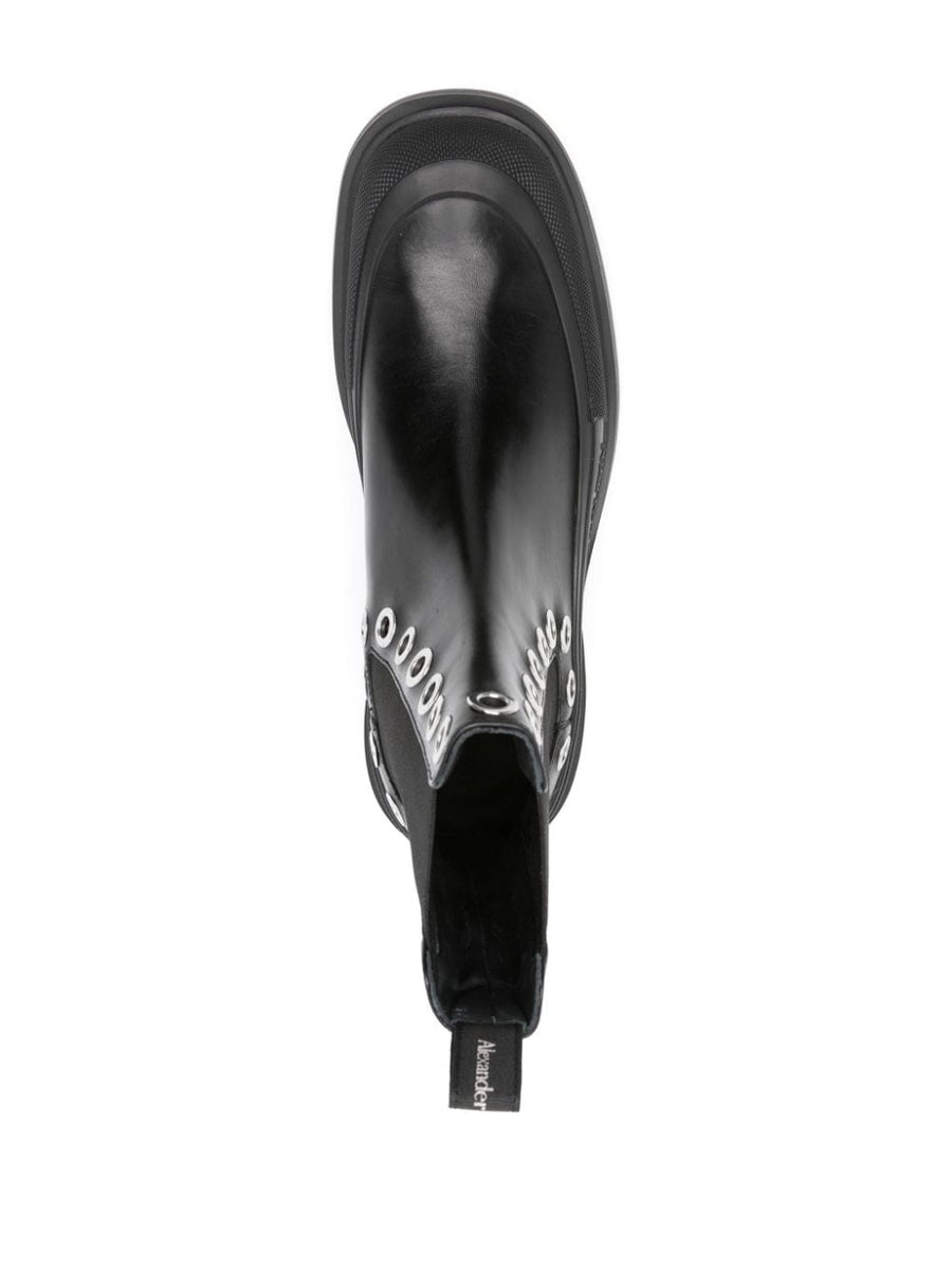 Alexander McQueen Chelsea Boots Eyelet Detail for Men with Silver Hardware City Ready Luxury