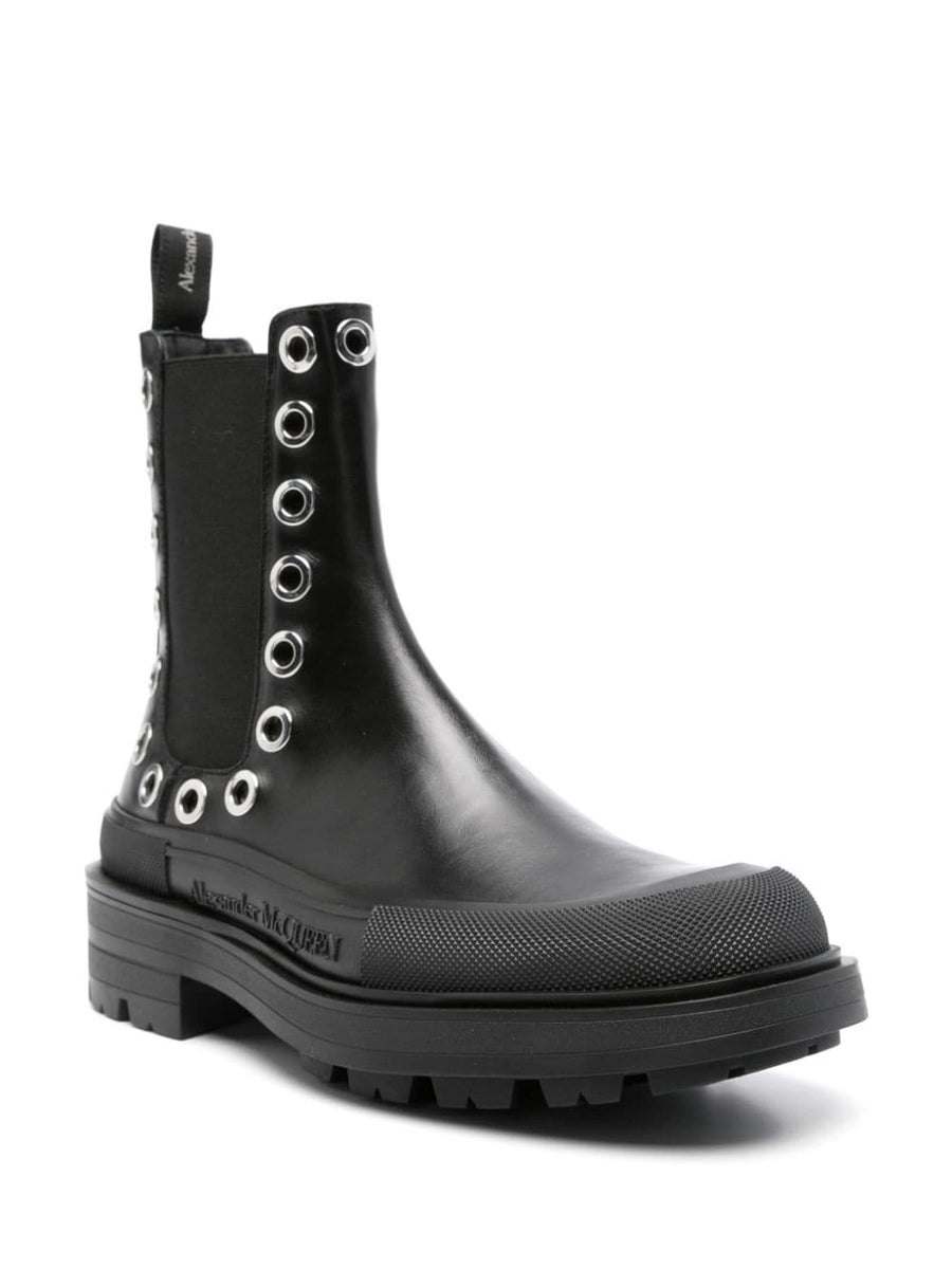 Alexander McQueen Chelsea Boots Eyelet Detail for Men with Silver Hardware City Ready Luxury