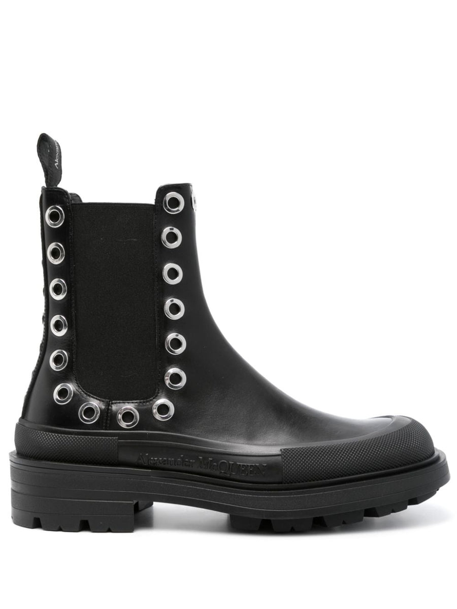 Alexander McQueen Chelsea Boots Eyelet Detail for Men with Silver Hardware City Ready Luxury