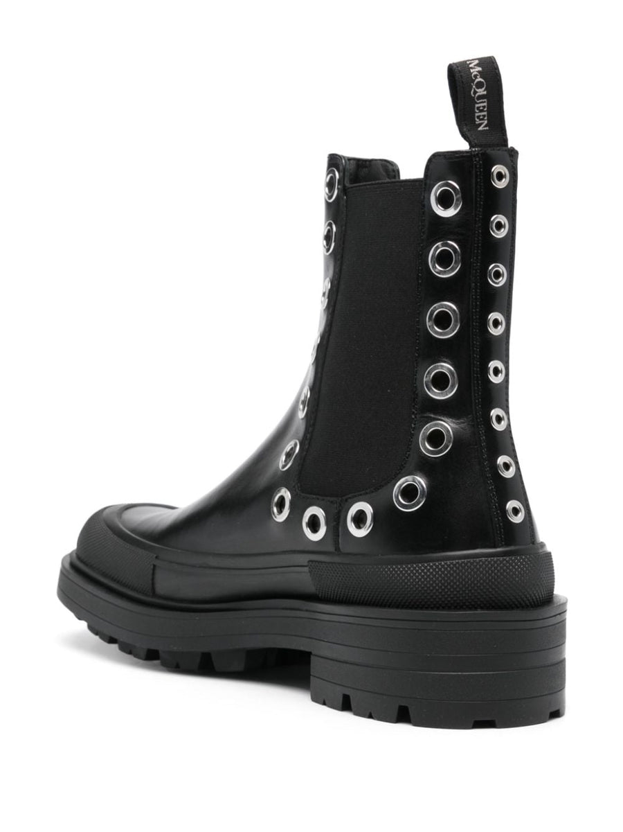 Alexander McQueen Chelsea Boots Eyelet Detail for Men with Silver Hardware City Ready Luxury