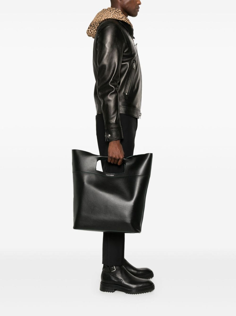 Alexander McQueen Square Tote Bag Black Calf Leather With Structured Silhouette For Everyday Luxury Women
