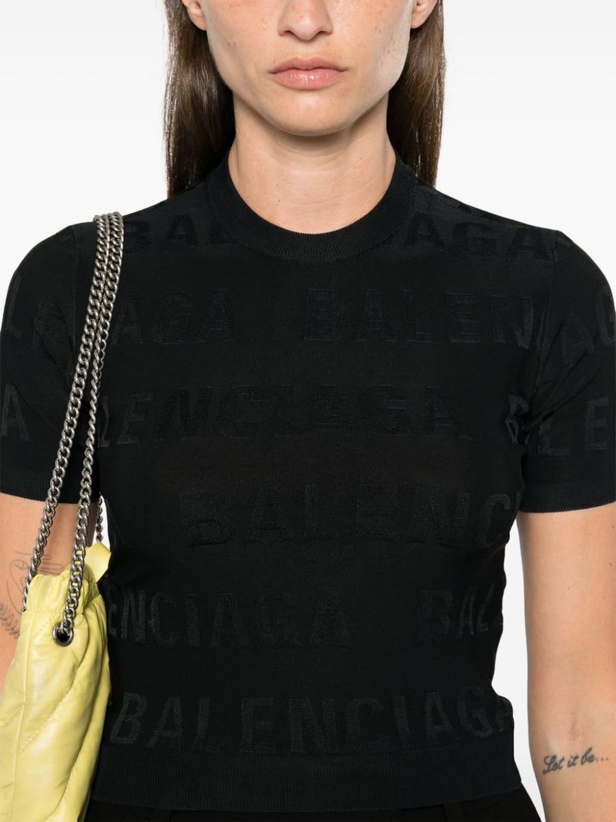 Balenciaga Jacquard Logo Crop Top For Women With Lightweight Allover Embroidery And Signature Branding