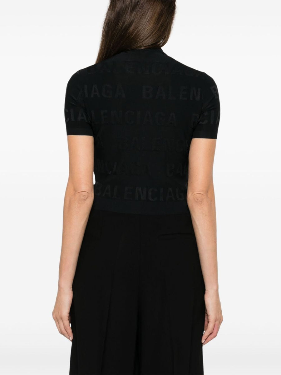 Balenciaga Jacquard Logo Crop Top For Women With Lightweight Allover Embroidery And Signature Branding