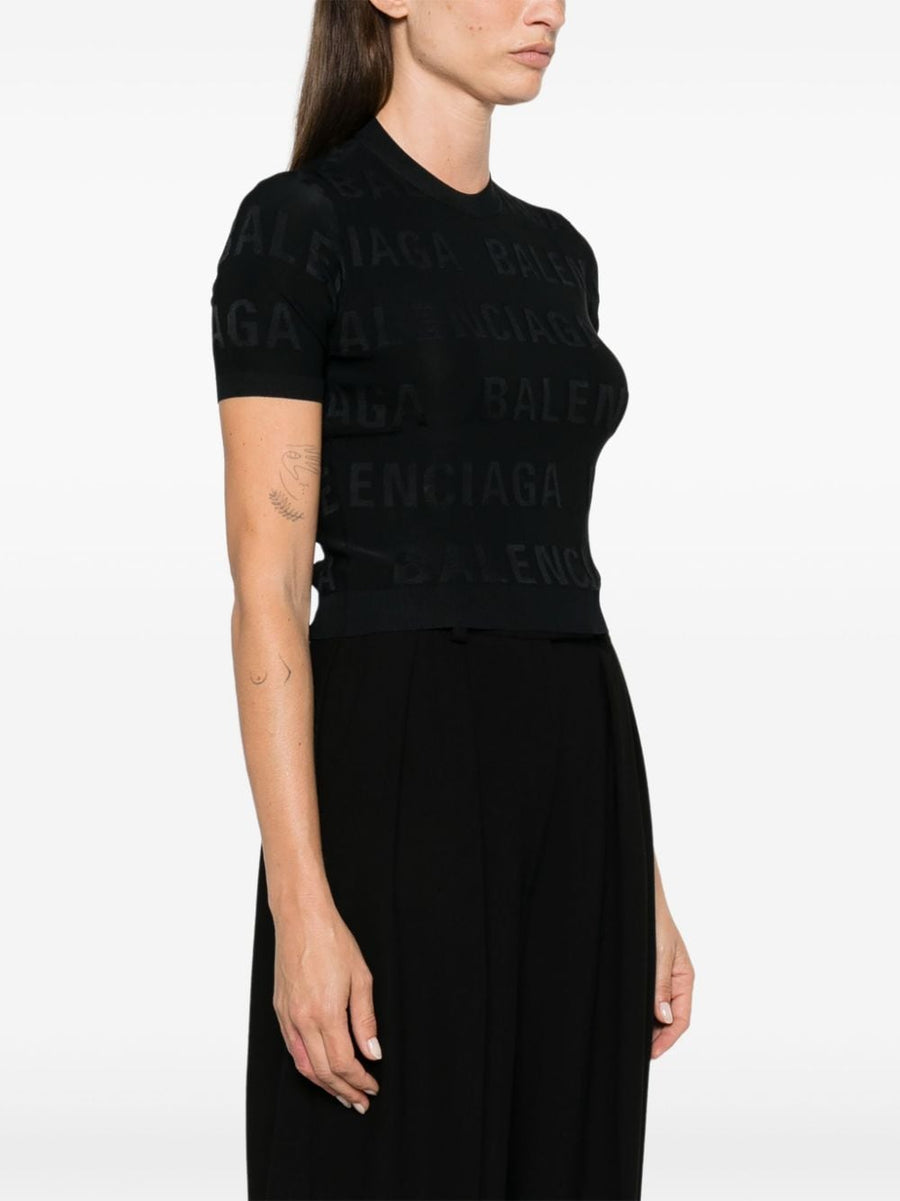 Balenciaga Jacquard Logo Crop Top For Women With Lightweight Allover Embroidery And Signature Branding