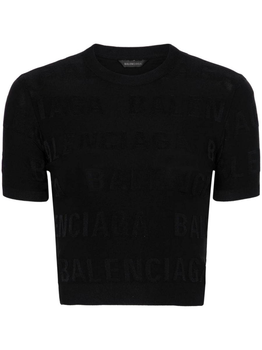 Balenciaga Jacquard Logo Crop Top For Women With Lightweight Allover Embroidery And Signature Branding