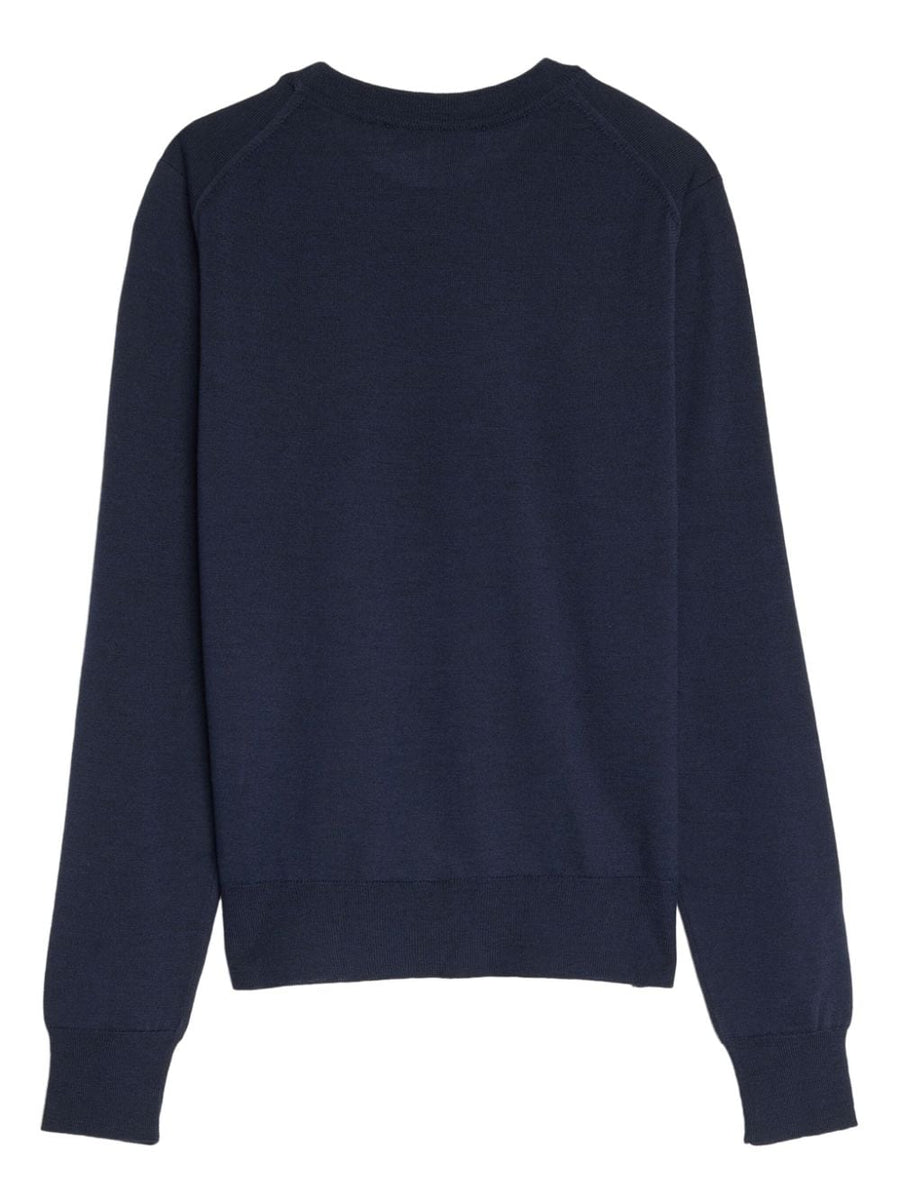 Maison Kitsuné Women Lux Merino Wool Jumper With Baby Fox Patch Navy Knit Top For Everyday Elegance