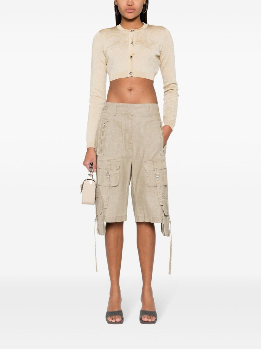 Versace Barocco Lurex Cropped Cardigan for Women - Luxurious Beige Knit with Medusa Buttons
