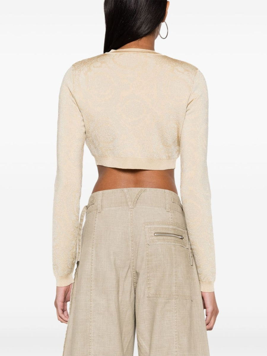 Versace Barocco Lurex Cropped Cardigan for Women - Luxurious Beige Knit with Medusa Buttons