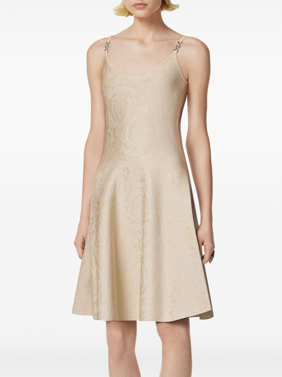Versace Barocco Jacquard Flared Mini Dress For Women With Bold Medusa Motif And Heritage Inspired Silhouette