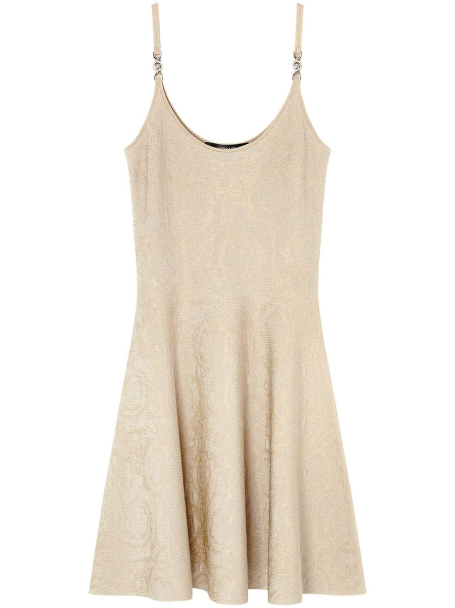 Versace Barocco Jacquard Flared Mini Dress For Women With Bold Medusa Motif And Heritage Inspired Silhouette