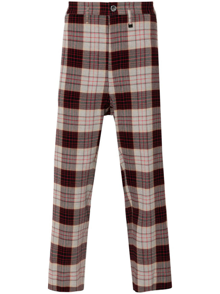 Vivienne Westwood Conscious Check Trousers For Men Bold Red Multicolor Mid Rise Slim Fit Cropped Leg