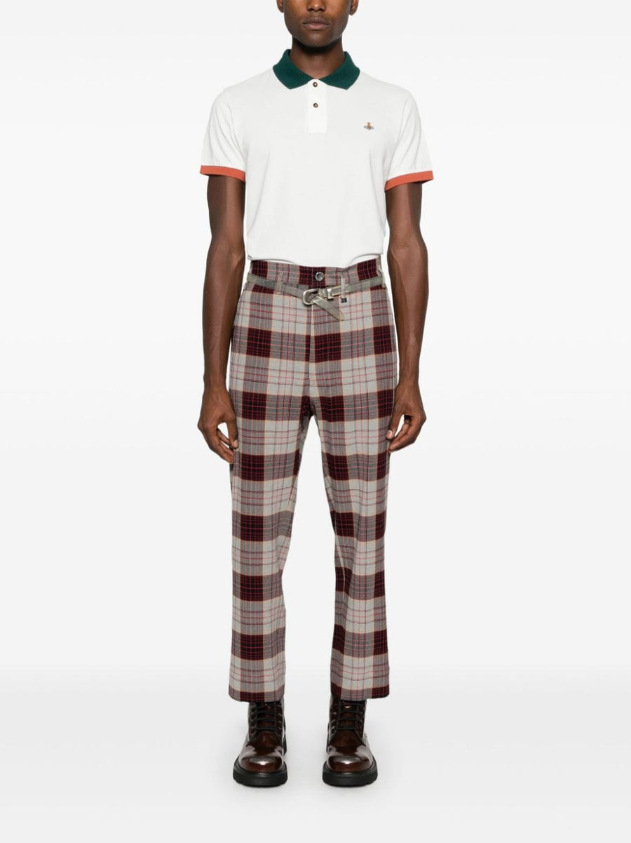 Vivienne Westwood Conscious Check Trousers For Men Bold Red Multicolor Mid Rise Slim Fit Cropped Leg
