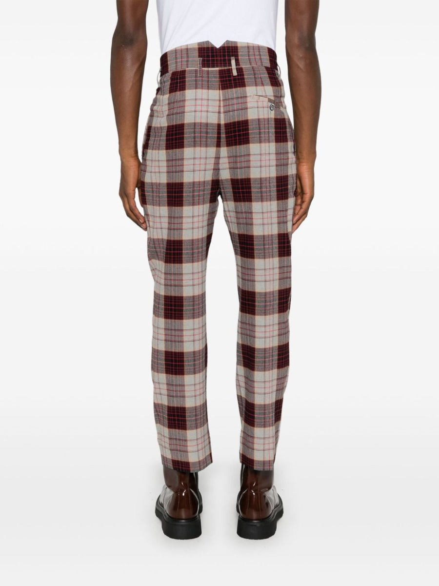 Vivienne Westwood Conscious Check Trousers For Men Bold Red Multicolor Mid Rise Slim Fit Cropped Leg
