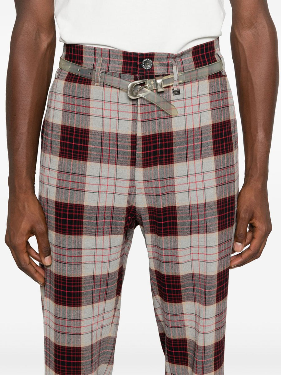 Vivienne Westwood Conscious Check Trousers For Men Bold Red Multicolor Mid Rise Slim Fit Cropped Leg