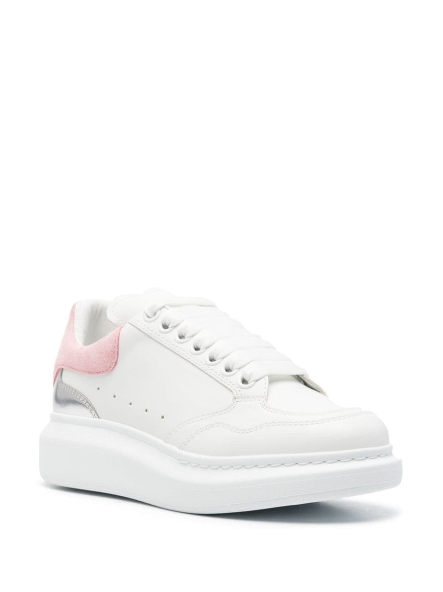 Alexander McQueen Oversized Leather Sneakers For Women White Pink Silver Calf Leather Panelled Luxury Everyday Wear