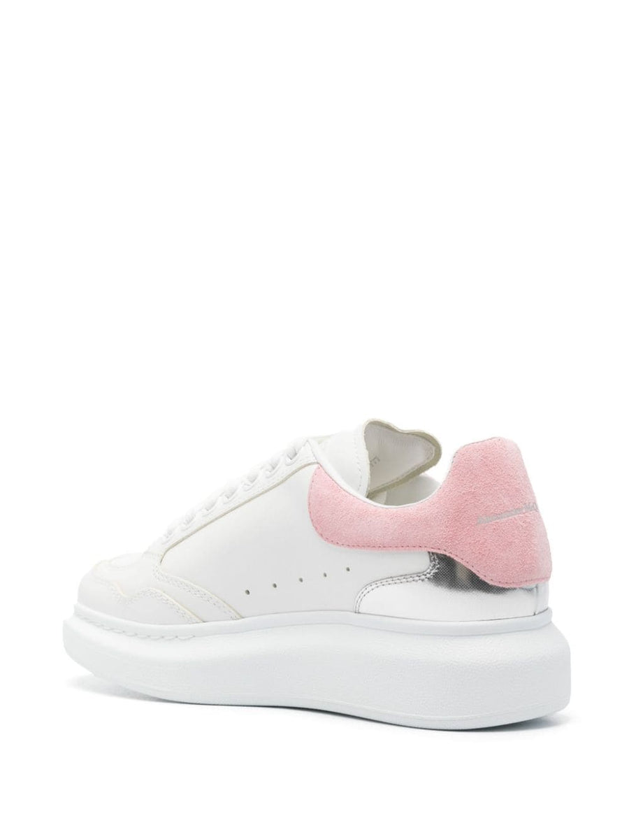 Alexander McQueen Oversized Leather Sneakers For Women White Pink Silver Calf Leather Panelled Luxury Everyday Wear
