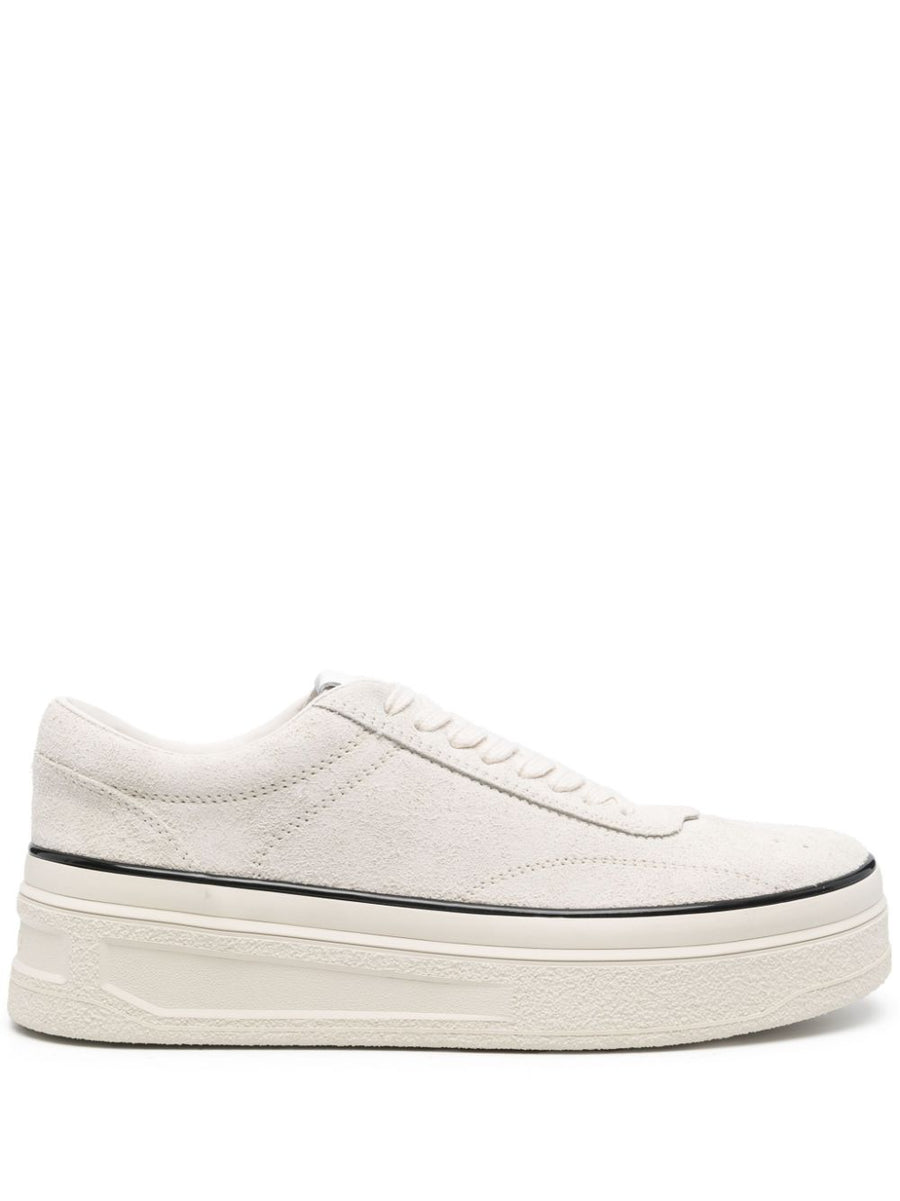 Jil Sander Platform Sneakers For Men Premium White Calf Suede With Leather Lining And Perforated Toe