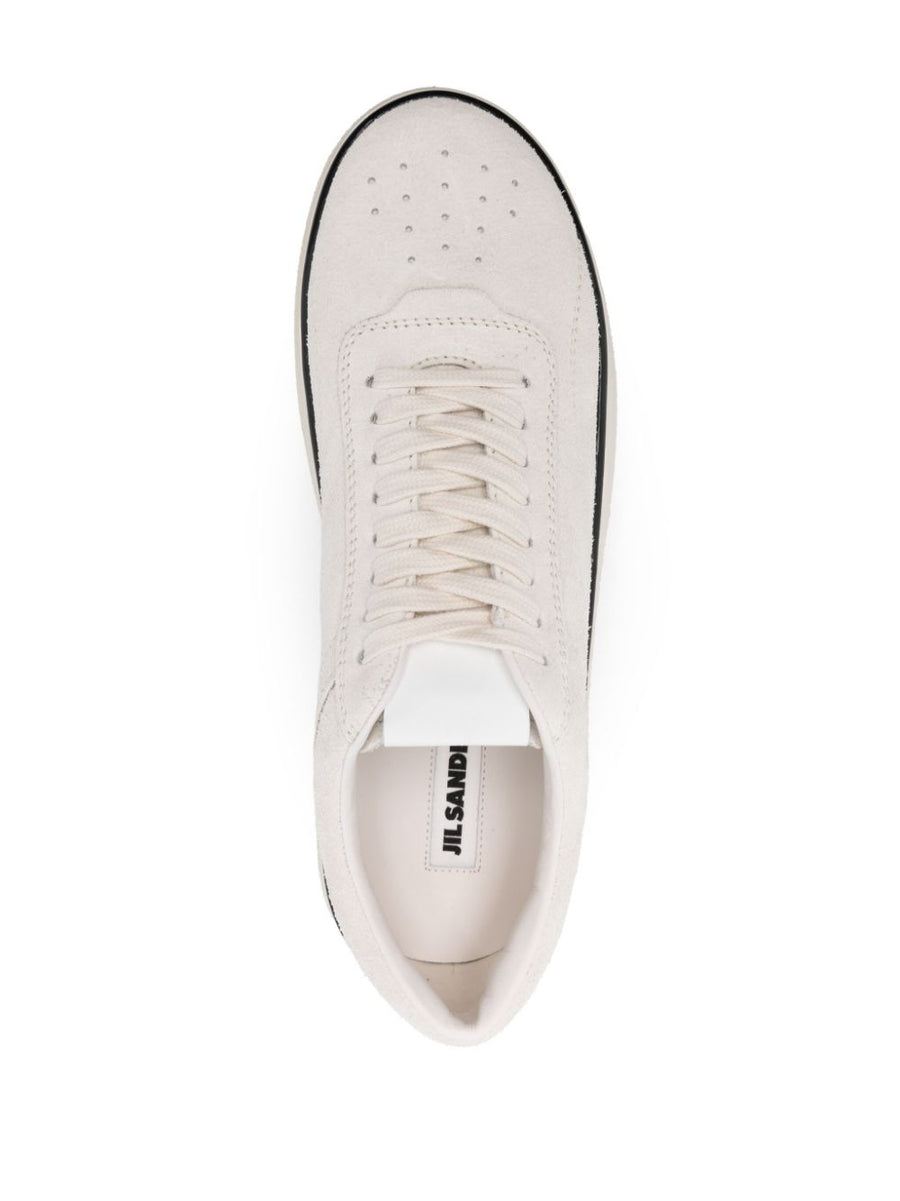 Jil Sander Platform Sneakers For Men Premium White Calf Suede With Leather Lining And Perforated Toe