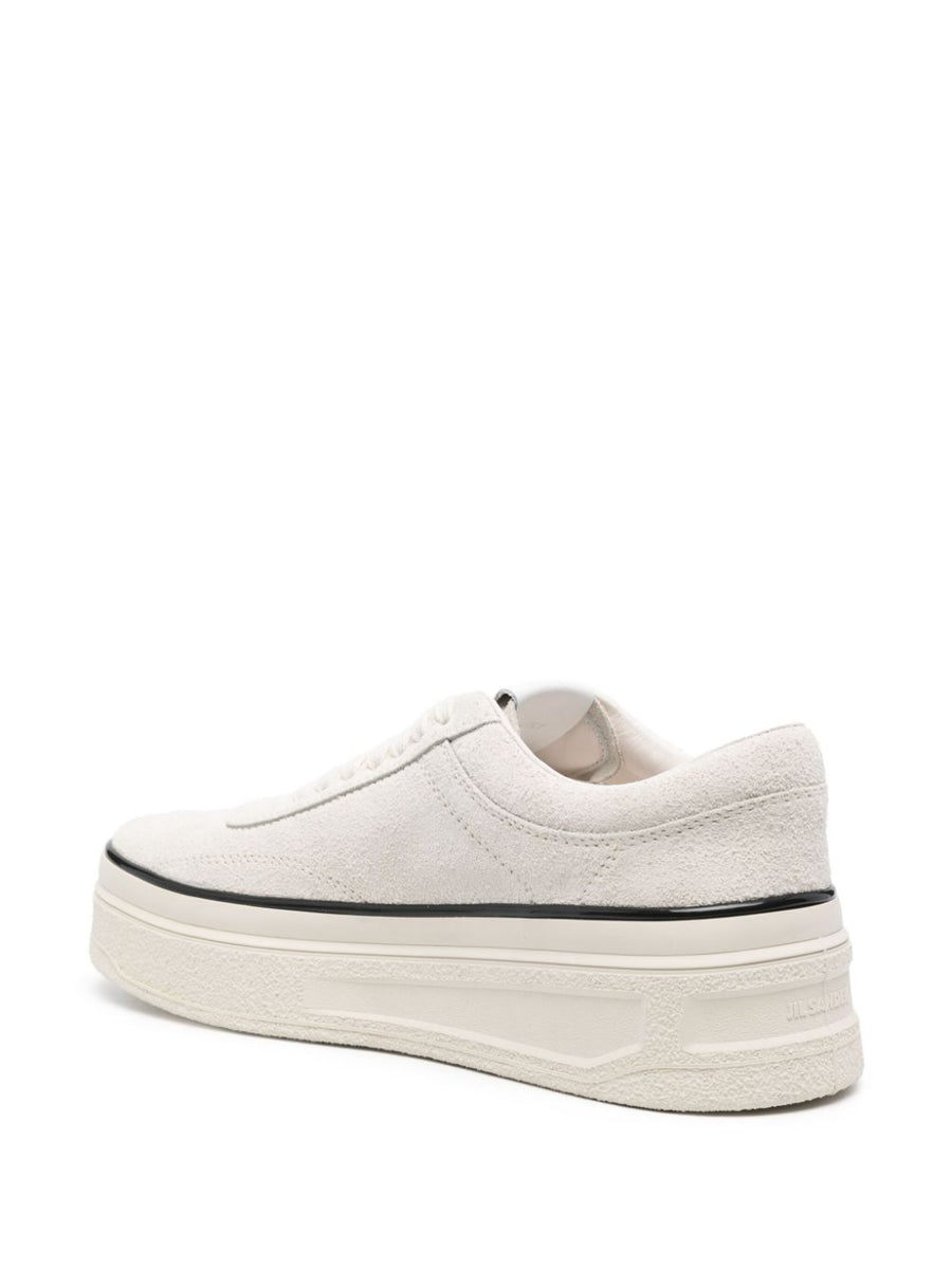 Jil Sander Platform Sneakers For Men Premium White Calf Suede With Leather Lining And Perforated Toe