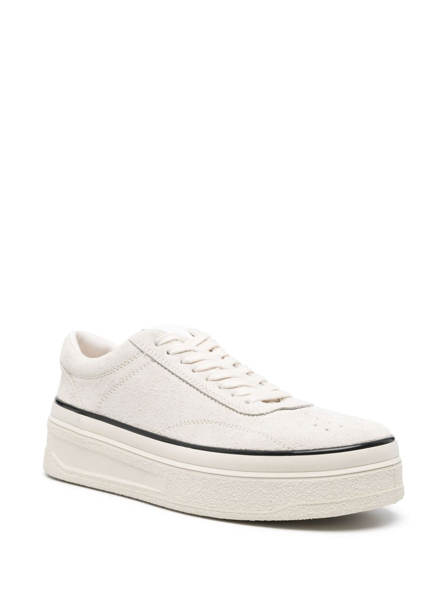 Jil Sander Platform Sneakers For Men Premium White Calf Suede With Leather Lining And Perforated Toe