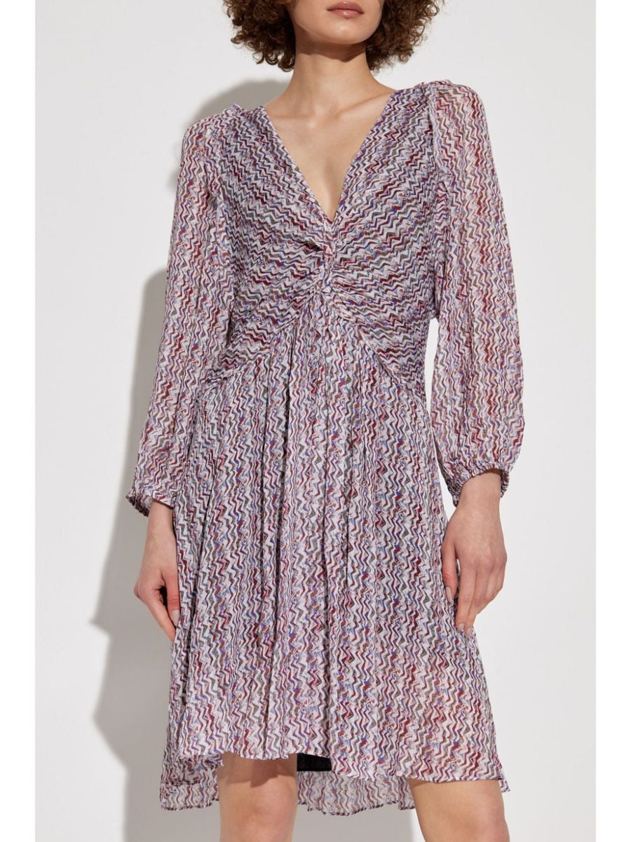 IRO Ruline Short Dress Blush Pink With Allover Graphic Print Effortless Balloon Sleeves Flared Silhouette For Women