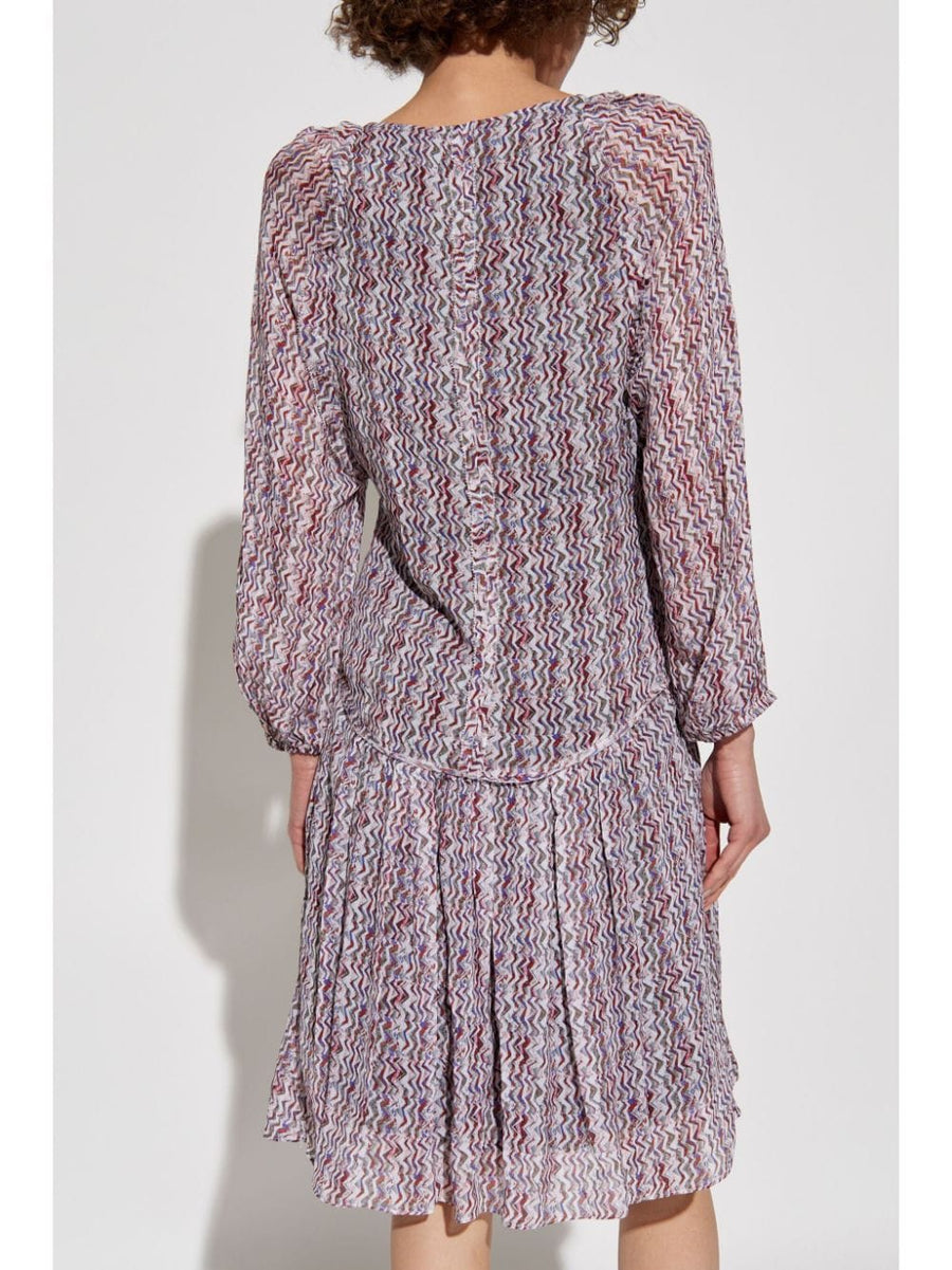 IRO Ruline Short Dress Blush Pink With Allover Graphic Print Effortless Balloon Sleeves Flared Silhouette For Women