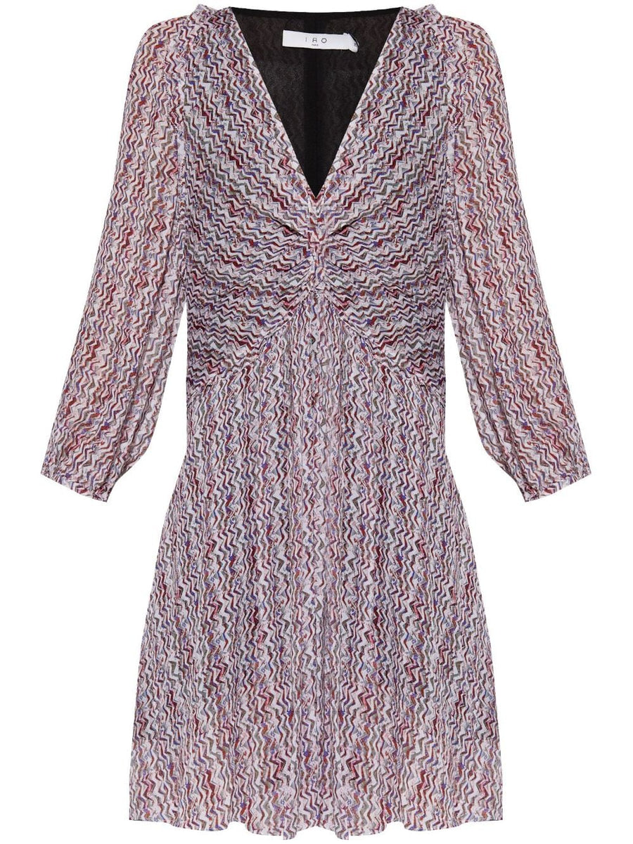 IRO Ruline Short Dress Blush Pink With Allover Graphic Print Effortless Balloon Sleeves Flared Silhouette For Women
