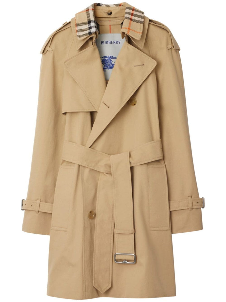 Burberry Trench Coat For Women With Vintage Check Lining Double Breasted Belted Waist Beige Cotton Outer