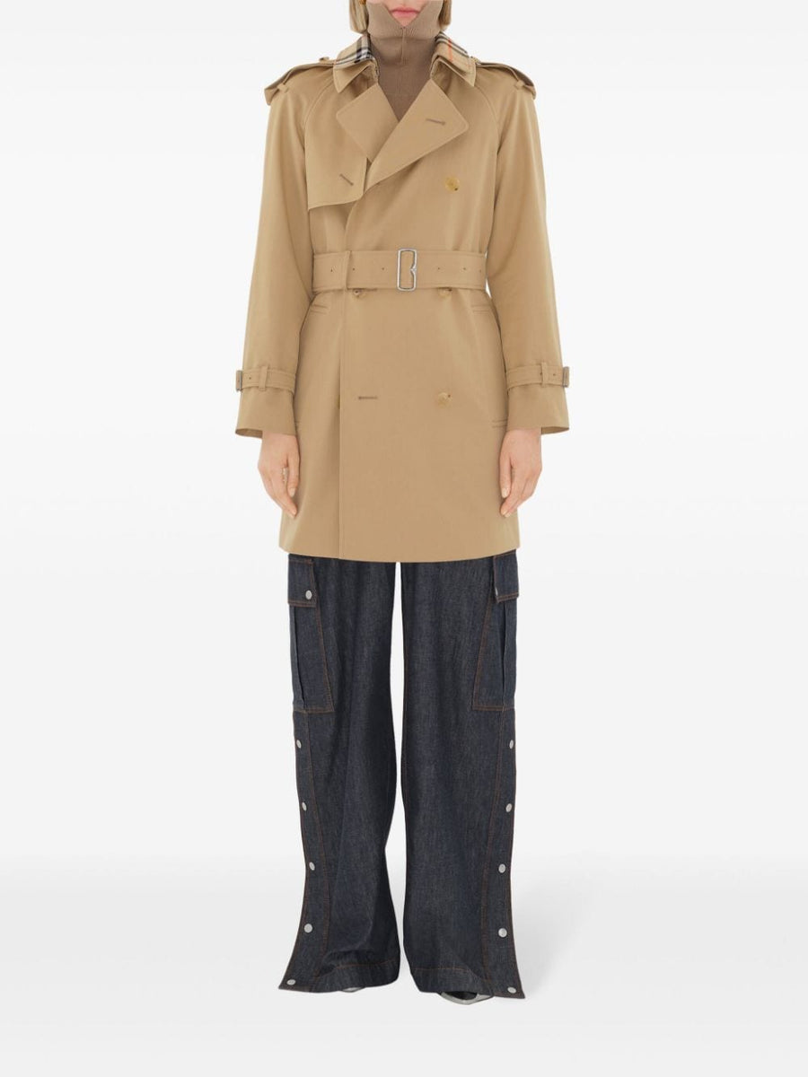 Burberry Trench Coat For Women With Vintage Check Lining Double Breasted Belted Waist Beige Cotton Outer