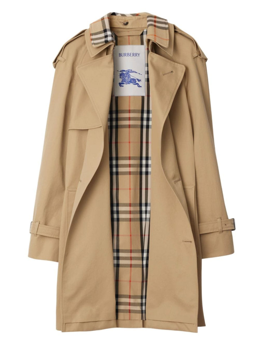 Burberry Trench Coat For Women With Vintage Check Lining Double Breasted Belted Waist Beige Cotton Outer