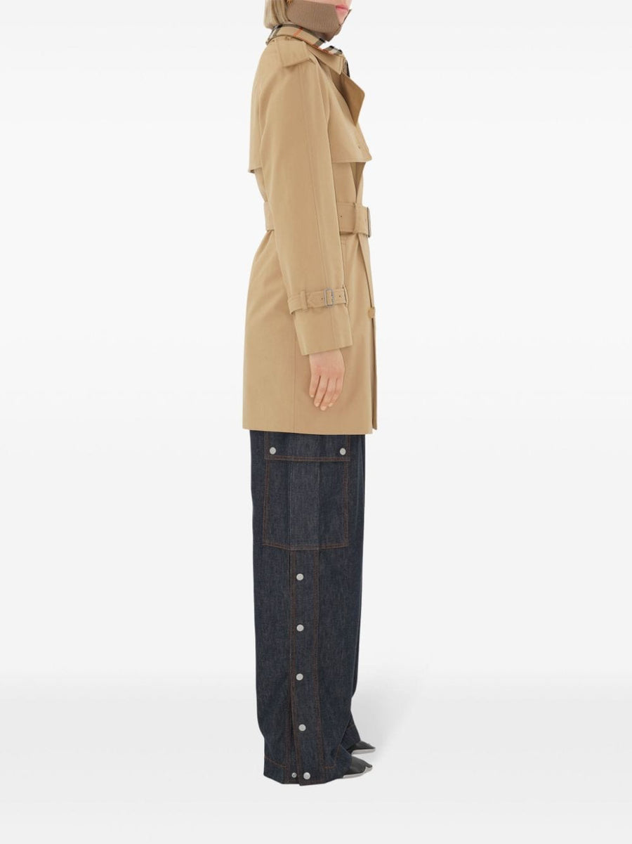 Burberry Trench Coat For Women With Vintage Check Lining Double Breasted Belted Waist Beige Cotton Outer