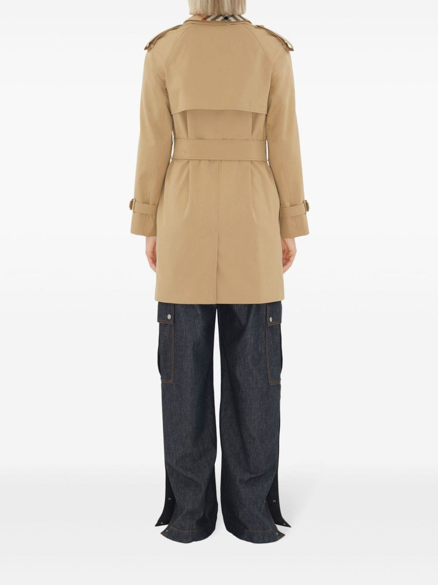 Burberry Trench Coat For Women With Vintage Check Lining Double Breasted Belted Waist Beige Cotton Outer