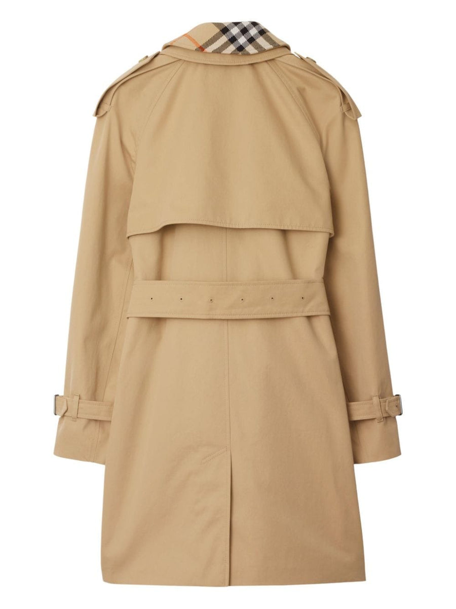 Burberry Trench Coat For Women With Vintage Check Lining Double Breasted Belted Waist Beige Cotton Outer