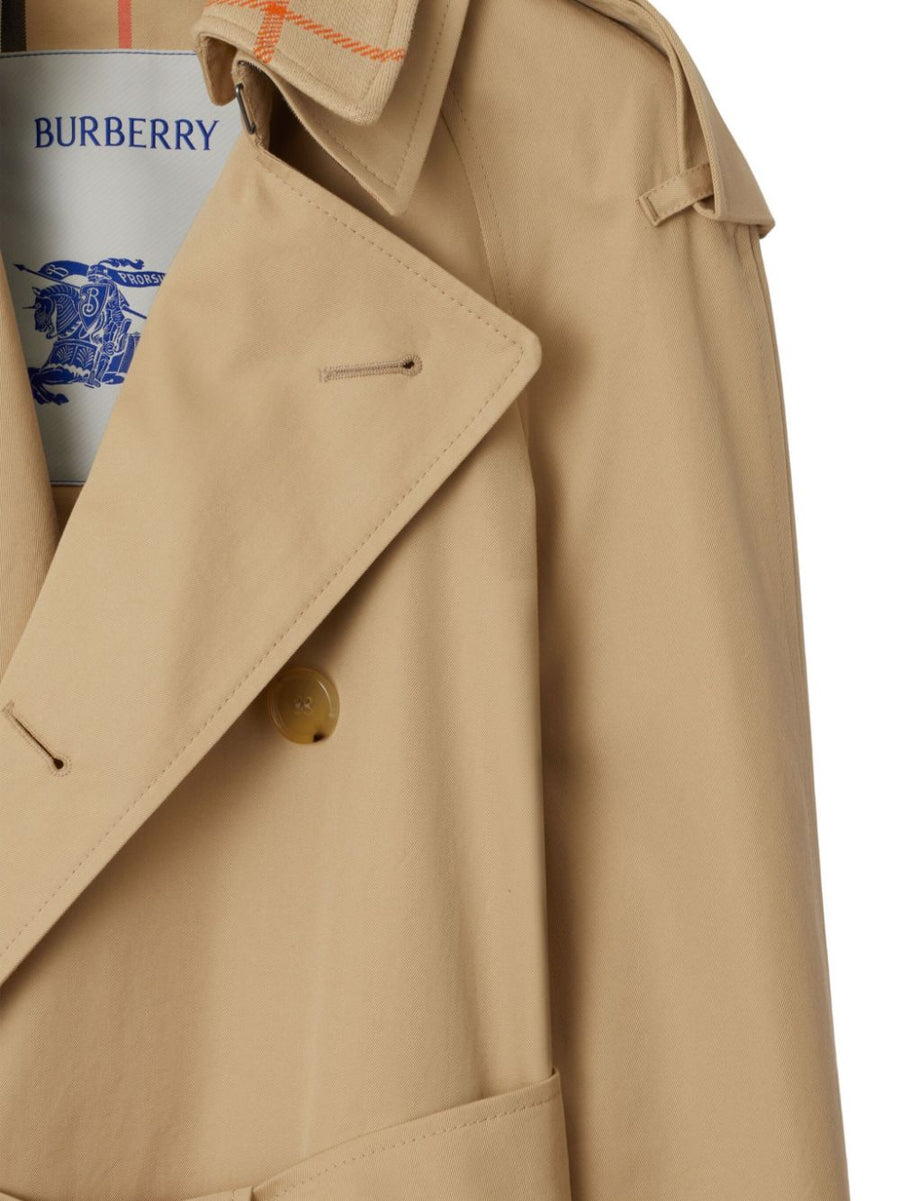Burberry Trench Coat For Women With Vintage Check Lining Double Breasted Belted Waist Beige Cotton Outer