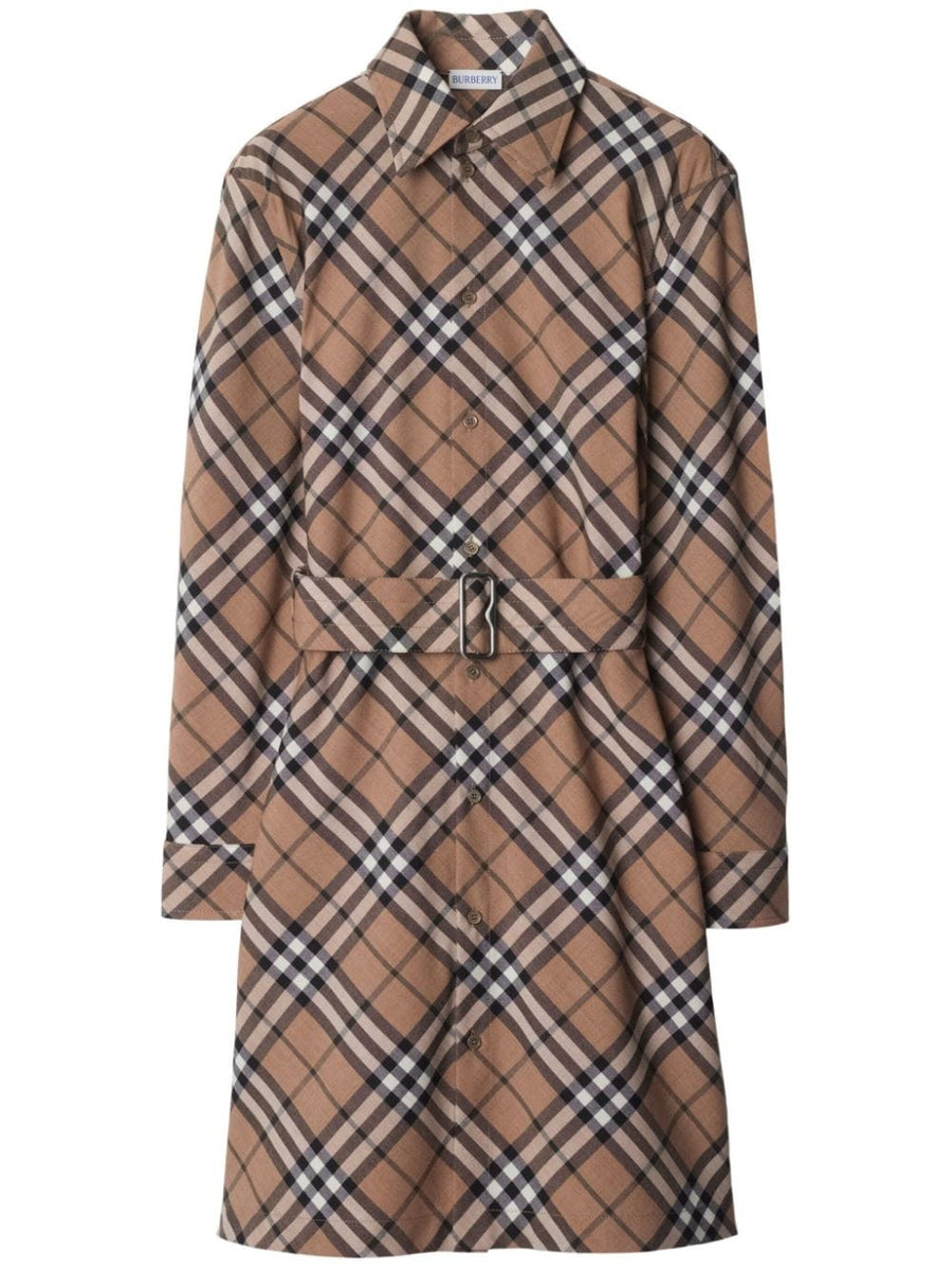 Burberry Beige Nova Check Shirt Dress With Belted Waist And Cutout Details For Women Luxury Edition