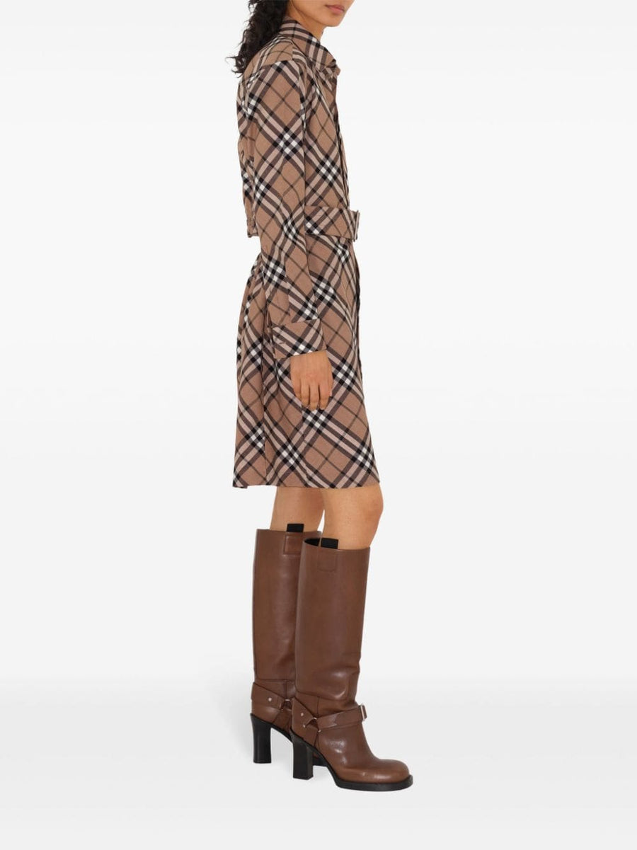 Burberry Beige Nova Check Shirt Dress With Belted Waist And Cutout Details For Women Luxury Edition