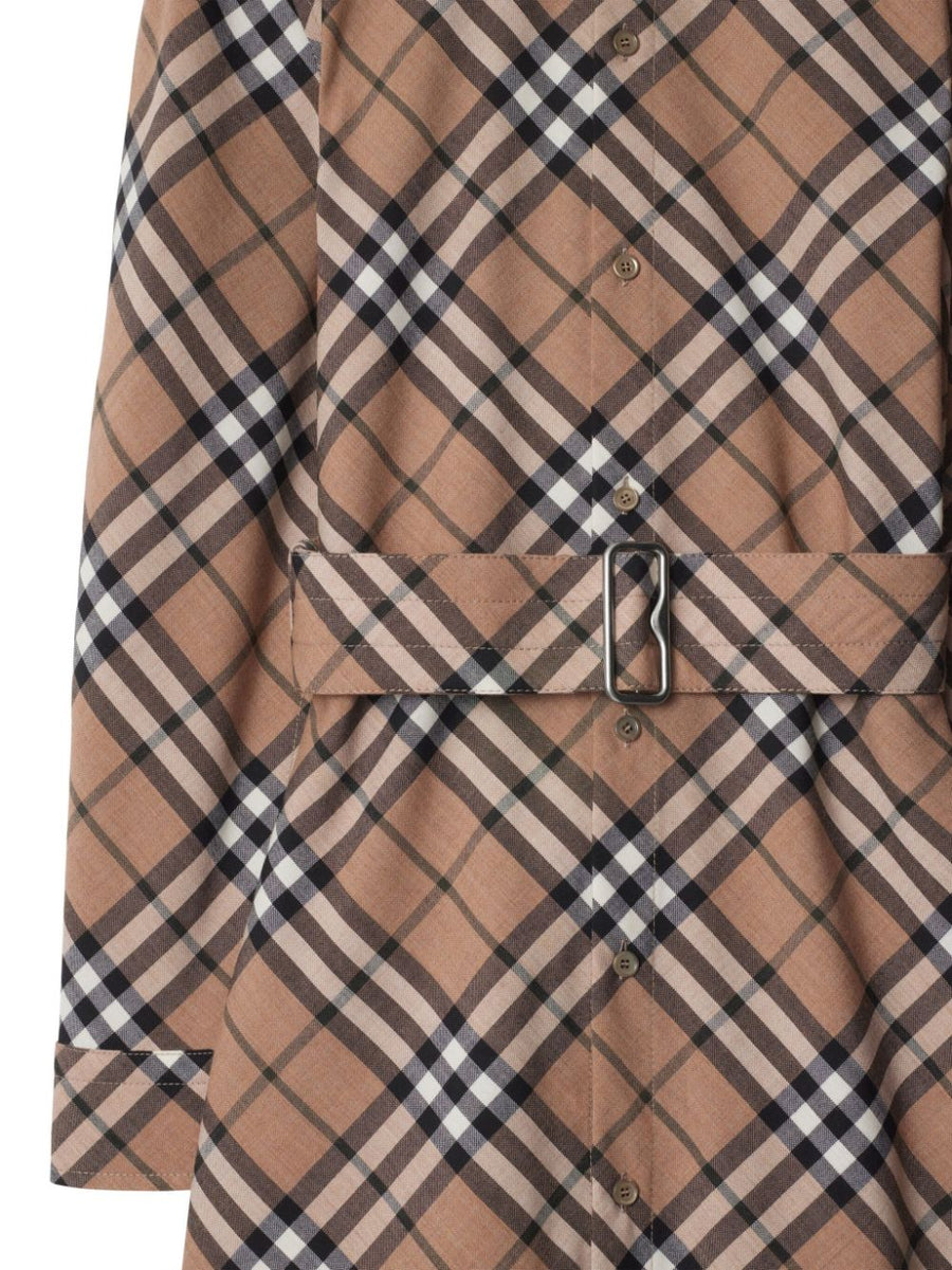 Burberry Beige Nova Check Shirt Dress With Belted Waist And Cutout Details For Women Luxury Edition