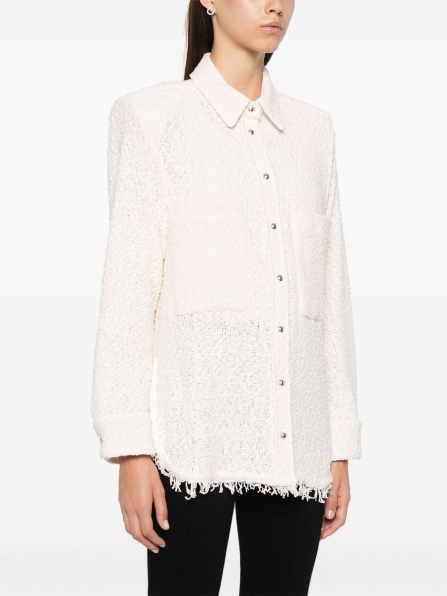 Iro Solaria Tweed Shirt For Women With Powder Pink Boucle And Tactile Texture Refined Silhouette