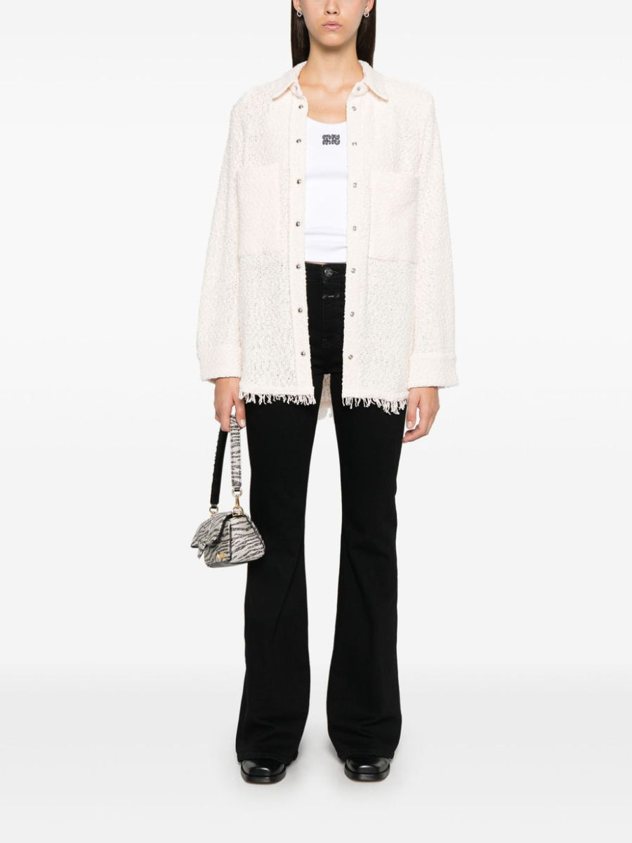 Iro Solaria Tweed Shirt For Women With Powder Pink Boucle And Tactile Texture Refined Silhouette