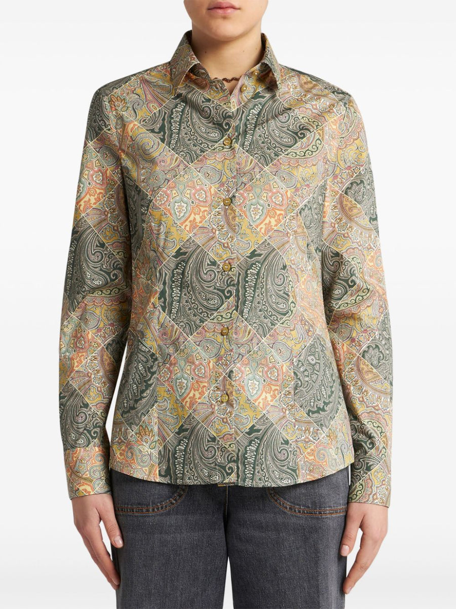 Etro Patchwork Print Poplin Shirt For Women Luxurious Cotton Stretch Comfort Fit All Day